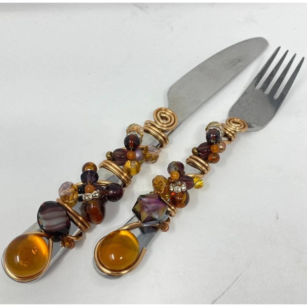 Jeweled Gold Wire Wrapped Flatware Set
